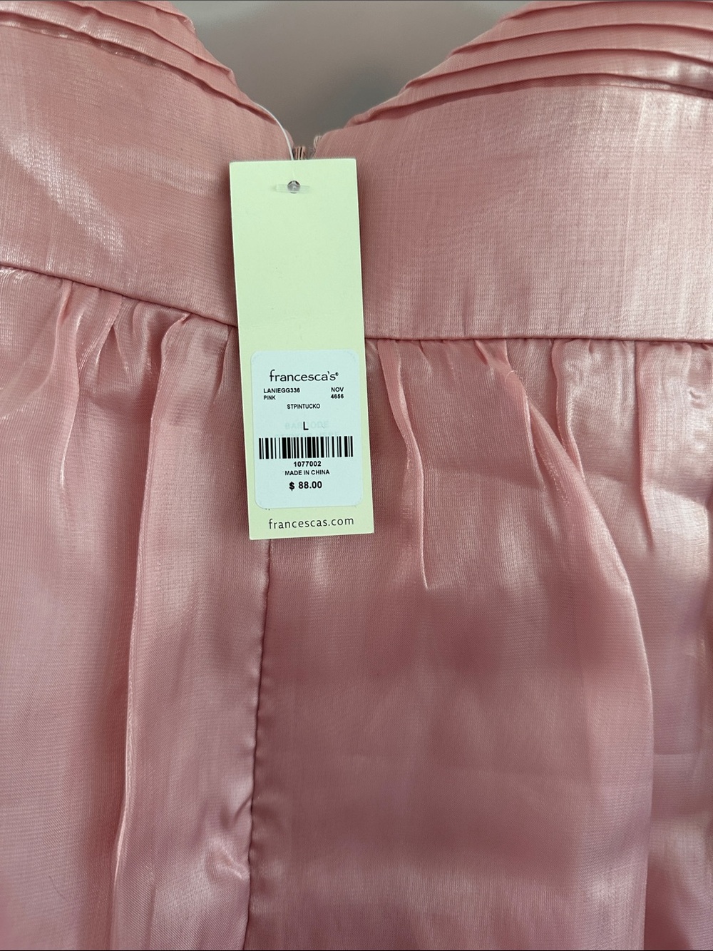 Francesca’s Mi ami Pink Satin Pin Tuck Tiered Spaghetti-Strap Dress size L - Picture 9 of 13